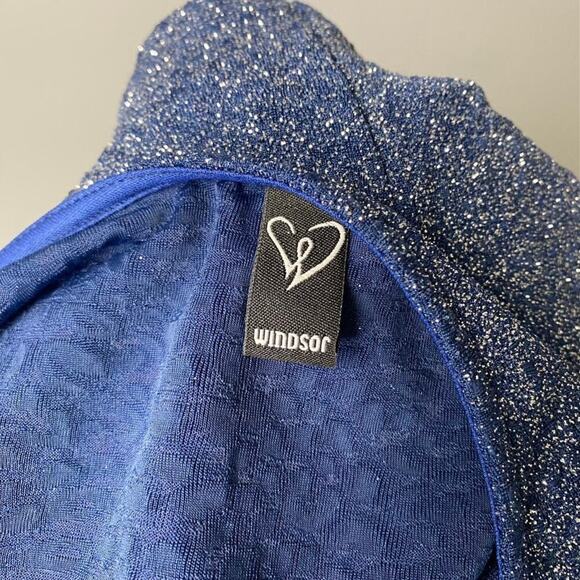 NWT Windsor Blue Glitter Long Sleeve Formal Prom Mini DressJuniors Size M - Picture 3 of 5